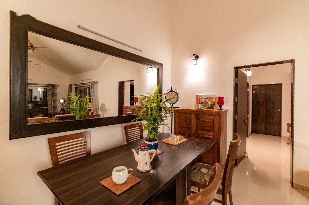 Dining table set for a meal